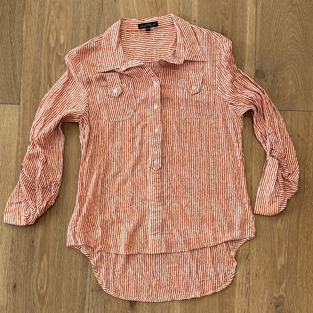 Velvet Heart Orange Striped Button Down Shirt
